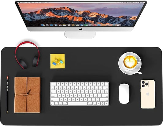 Leather Desk Pad Protector, Waterproof Mouse Pad, PU Desk Mat, Office Desk Cover, Desk Writing Mat for Office/Home/Work/Cubicle (Black) 23.6x13.7 in