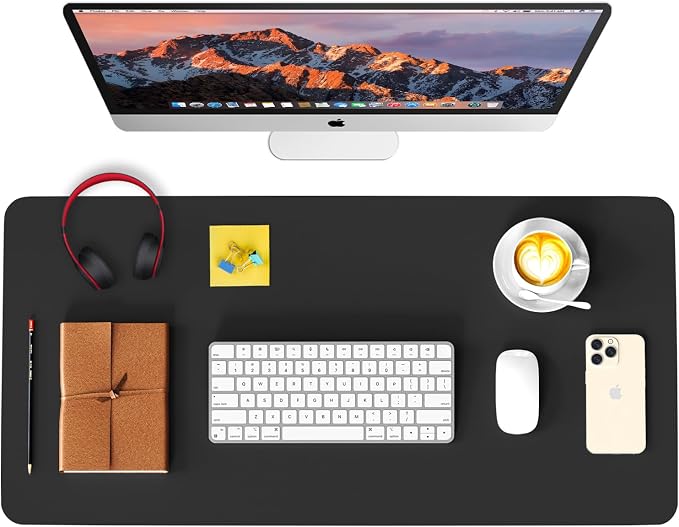 Leather Desk Pad Protector, Waterproof Mouse Pad, PU Desk Mat, Office Desk Cover, Desk Writing Mat for Office/Home/Work/Cubicle (Black) 35.4x17 in