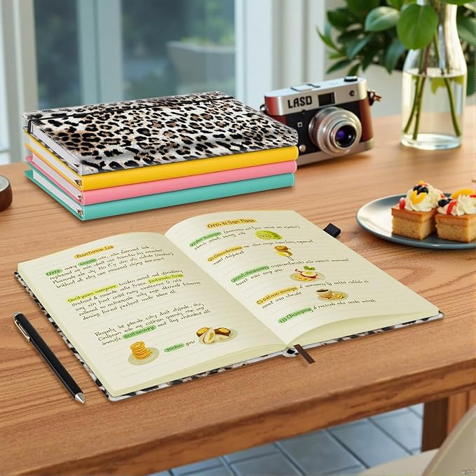 Hardcover Executive Notebooks, A5 PU Leather Lined Journal Notebook, 200 Pages Thick Paper Subject Notebooks for School,Work,Home Writing Business Notebook, Diary Book ，Leopard Cheetah Print