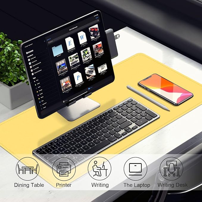 Leather Desk Pad Protector, Desk Mat, Large Mouse Pad, Non-Slip Desk Blotter, Office Laptop Desk Pad, PU Leather Desk Writing Pad for Office and Home (Yellow, 31.5" x 15.7")