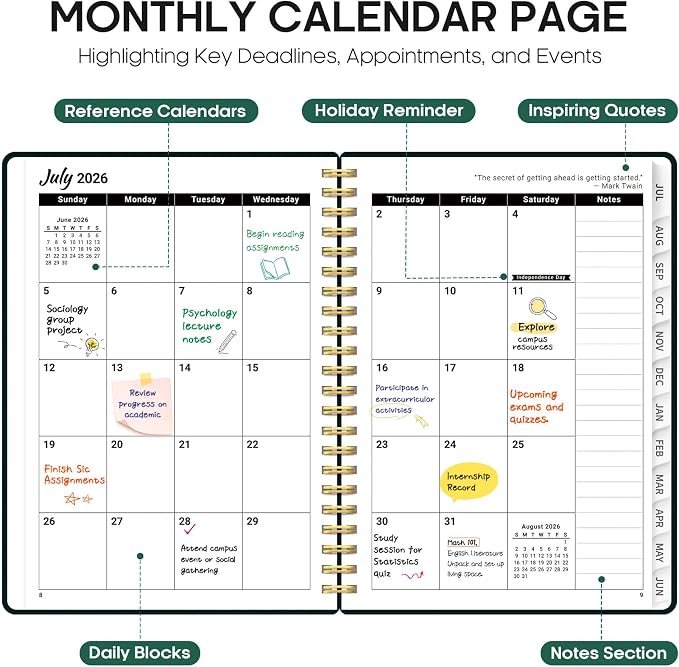 Planner 2026-2027, Academic Year Monthly and Weekly Calendar Planner, Jul 2026 - Jun 2027, Hardcover Teacher Student Planning Agenda book with Tabs, Perfect for School Office Supplies, 6.3" x 8.5" - Insects in Blooms