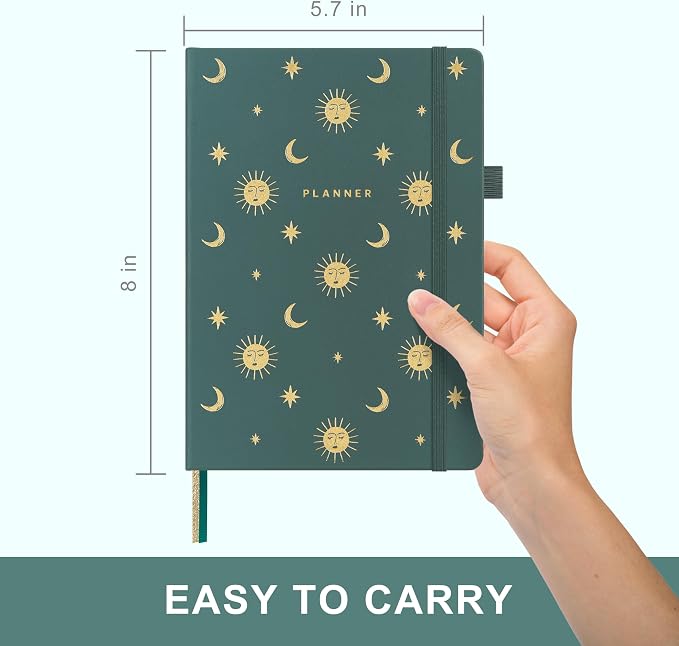 And Per Se Undated Academic Planner, Weekly & Monthly Planner with Goal & Habit Tracker, A5 Hardcover, Celestial Green
