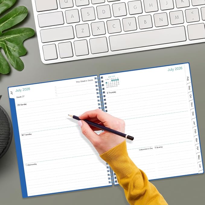 2026-2027 Planner - Planner 2026-2027 from July 2026 to June 2027 with 12 Monthly Tabs, Flexible Cover, Inner Pocket, 8.5" x 11", Blue