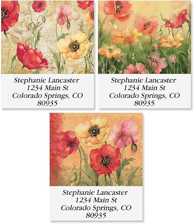 Colorful Images Floral Return Address Labels | Poppies, 144 Count, Self-Adhesive on Flat-Sheet Labels,, Customize with Name & Shipping Address