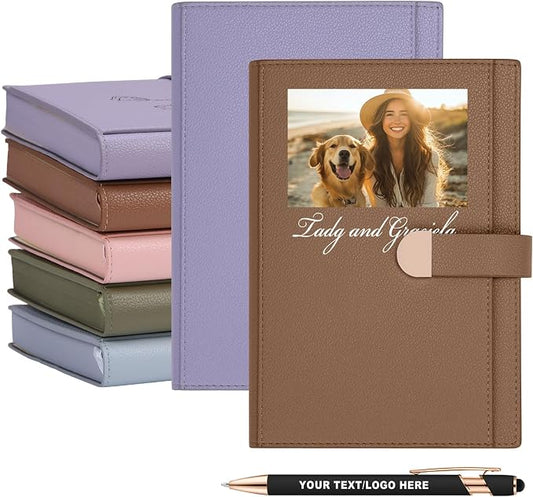 A5 ENOMY Personalized Notebook Set with 10PC Pens Custom Journal with Pocket Lined Custom Notebook for Writing Men Women Ideal Mom Sister Gift, Brown