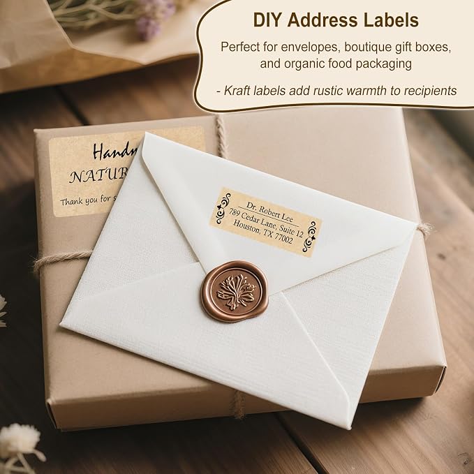 NATURALABEL 100 Sheets Printable Kraft Address Labels for Laser & Inkjet Printers, 1" x 2-5/8" - 30 per Page, Self-Adhesive Mailing Labels, Matte