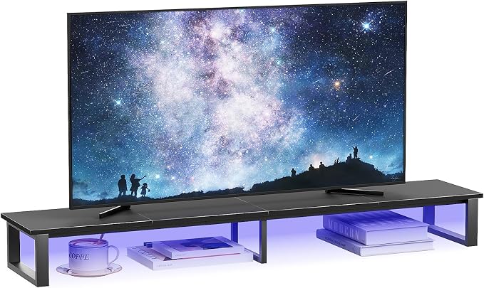aboxoo 45" TV Riser with Light for 32-60 inch TV, TV Shelf with Steel Legs | Black TV Riser Stand with Storage, Tabletop TV Riser for Home Living Room, Study Office, Fit TV, Monitor, Laptop