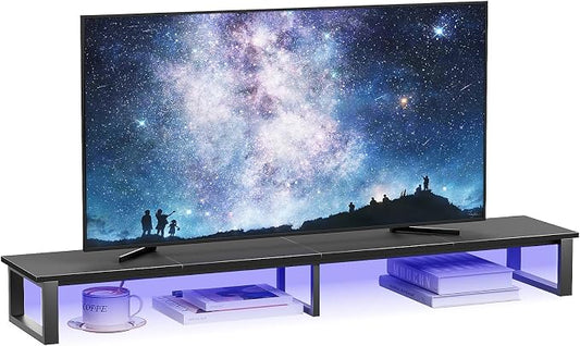 aboxoo 45" TV Riser with Light for 32-60 inch TV, TV Shelf with Steel Legs | Black TV Riser Stand with Storage, Tabletop TV Riser for Home Living Room, Study Office, Fit TV, Monitor, Laptop