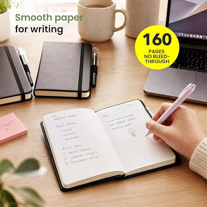 AISBUGUR Small Notebook Journal - 3 Pack Total 480 Pages - Pocket Notebooks with Pens for Work - 3.7" x 5.7" A6 Notebook - Hardcover Mini Notebooks