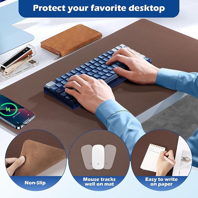 Wireless Charging Desk Mat, Mouse Pad, Brown-L, 36 * 17inch