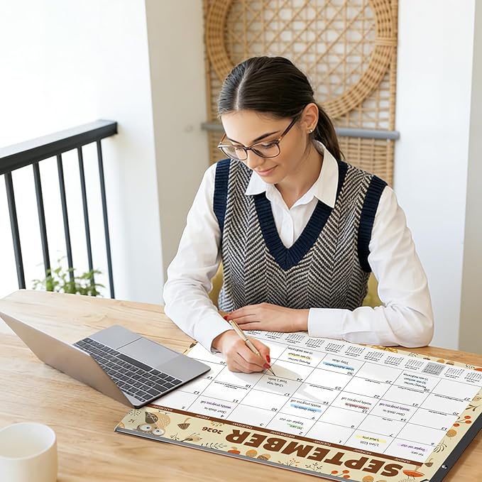 SUNEE Desk Calendar 2026 Large 22x17 from April 2026 to December 2027, Extra Large Desktop Monthly Calendar Pad 21 Months For Teacher or Office, Desk Top, Seasonal