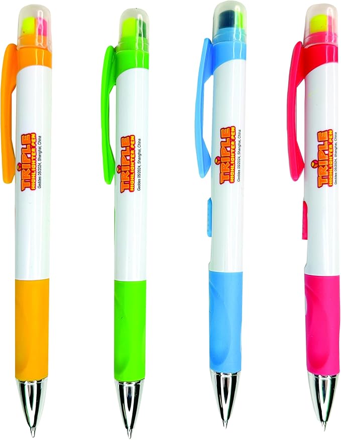 Raymond Geddes Triple Highlighter Pen - Pack of 12 - Versatile and Colorful Study Tools for Kids