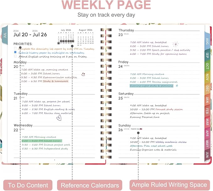 Planner 2026-2027, Weekly and Monthly Academic Year Calendar Planner, July 2026 - June 2027, Daily Agenda Book for Office School Supplies, Letter Size(8.5'' x 11'')