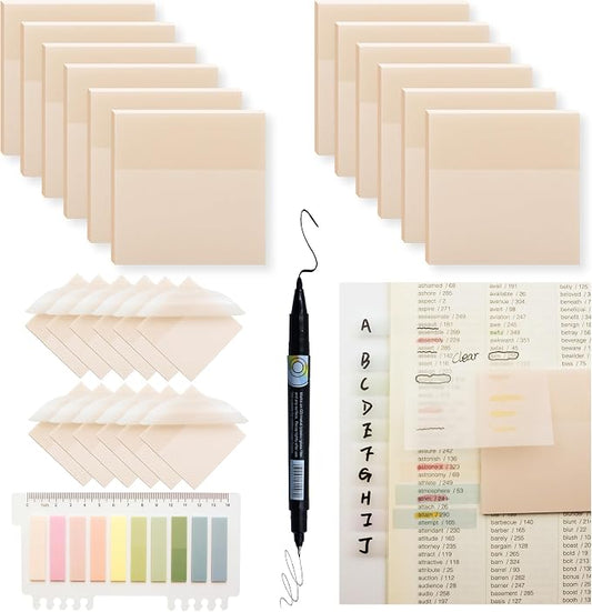 YOUDEFUL 800Pcs Transparent Sticky Notes, Morandi Gray Clear Sticky Notes, 3"x3" Waterproof Translucent Sticky Note Pads, Index Tabs, Clear Post it Notes for Bible Study, See Through Sticky Notes