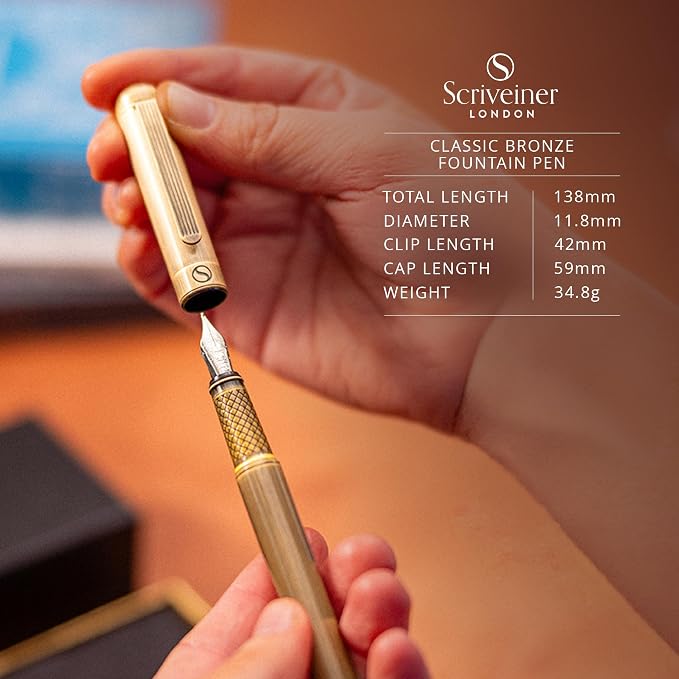 Scriveiner Luxury Fountain Pen - Stunning Bronze Luxury Pen, Schmidt Gilded Nib (Medium), Converter, Best Pen Gift Set for Men & Women, Professional, Executive, Office, Nice Pens