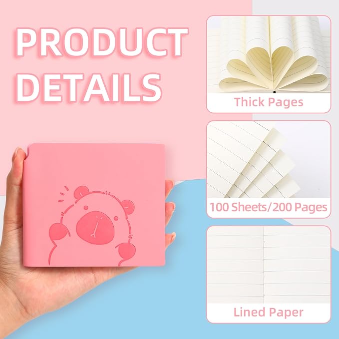 BOBO RABBIT 3 Pack Mini lined Notebooks Pocket Size Journal Total 600 Pages Small Softcover Leather Cartoon Capybara Cute Journal for Travelers Student Note Taking Writing Lay Flat, 3.9"x3.9" Inner(Mini Square)