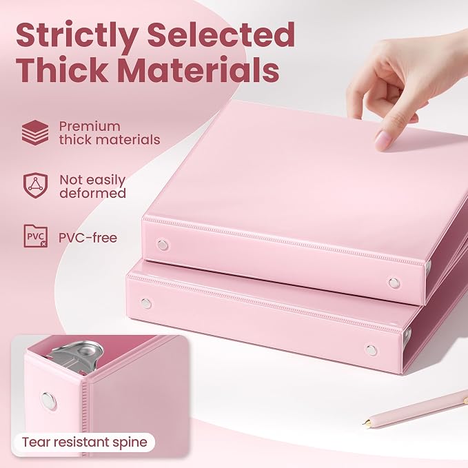 SUNEE 3 Ring Binder 1 Inch 4 Pack, Clear View 1" Binders Three Ring PVC-Free (Fit 8.5x11 Inches) for School or Office Supplies, Assorted Pastel