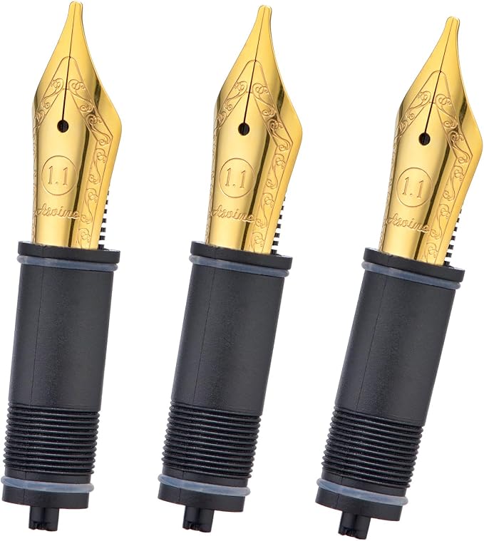 Asvine Set of 3 Number 6 Fountain Pen Replacement 1.1 Stub Nibs Gold Color - Compatible with V169, P20, P30 and V126