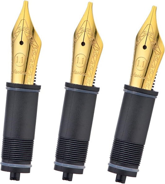 Asvine Set of 3 Number 6 Fountain Pen Replacement 1.1 Stub Nibs Gold Color - Compatible with V169, P20, P30 and V126