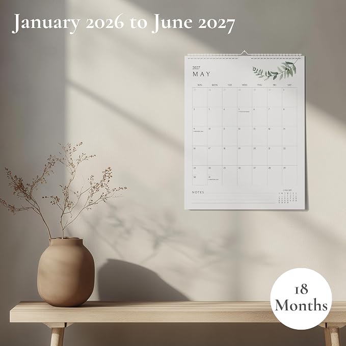 Vertical Greenery Wall Calendar 2026-2027, 18 Months Calendar for Wall (January 2026 to June 2027) 11x13.5 Inches Calendar with Spiral Twin-Wire Binding