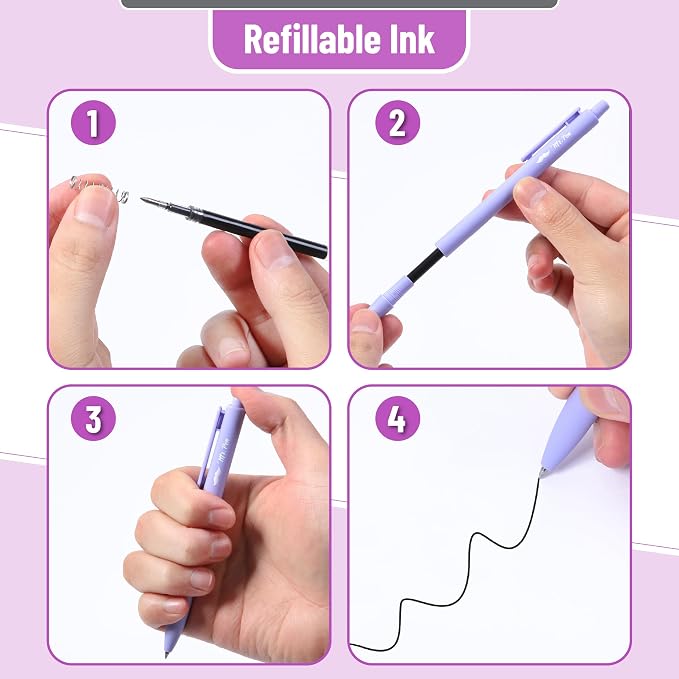Mr. Pen- Retractable Gel Pens, 12 Pack, Black Ink, Lavender Legacy Barrel | Fine Point 0.5mm, Fast Dry, Smooth Writing, Cute Pens for Drawing, Writing Planner and School Supplies