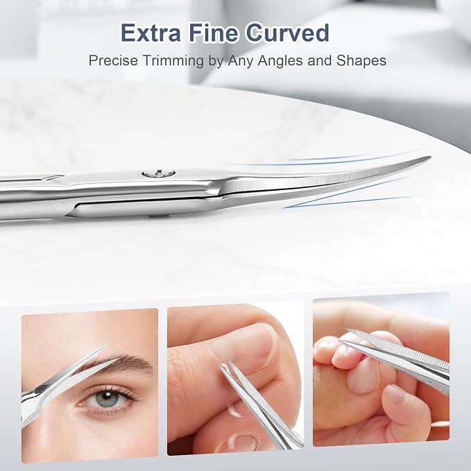 Cuticle Scissors, Curved Fine Tip, Men Women, Matte | Fine curved scissors for eyebrow, eyelash, cuticle and nail grooming. Small precision for manicure pedicure. Men women.