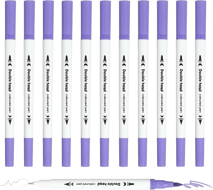 PATIKIL 12Pack Dual Brush Markers, Light Purple Watercolor Fine and Brush Tips Pens Colored Marker Calligraphy Coloring Art Supplies Set for Coloring Book Illustration Sketching Journaling