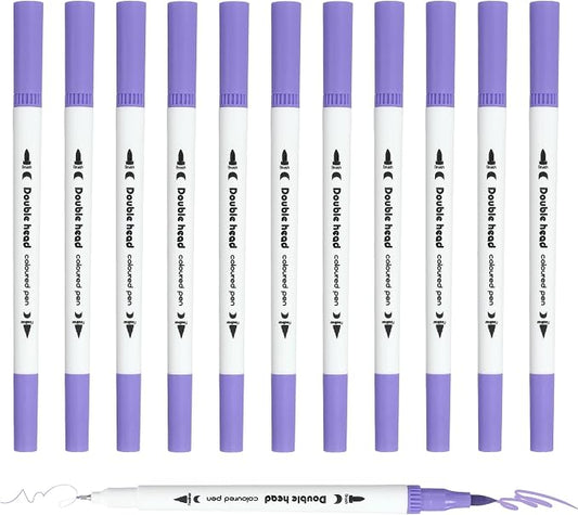 PATIKIL 12Pack Dual Brush Markers, Light Purple Watercolor Fine and Brush Tips Pens Colored Marker Calligraphy Coloring Art Supplies Set for Coloring Book Illustration Sketching Journaling