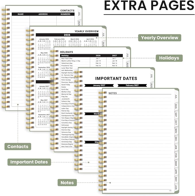Planner 2026-2027 for Women & Men, Academic Monthly and Weekly Calendar Planner, Jul 2026 - Jun 2027, A5 (6.3" x 8.5"), Teacher Student Planning Book with Tabs, Ideal for Office School Supplies - Green