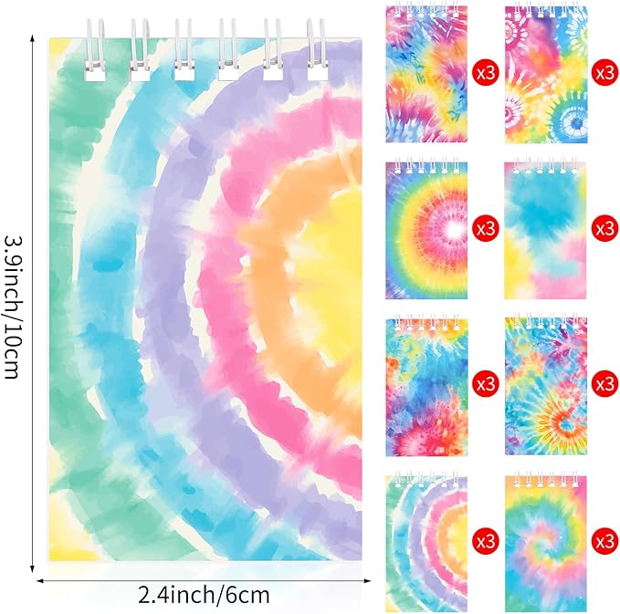 24 PCS Mini Tie Dye Notepads Small Spiral Notebook Mini Notebook Bulk for Party Supplies Multicolor Pocket Notebooks for Tie Dye Birthday Party Art Gift Supplies