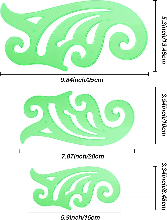 TecUnite 6 Pcs French Curve Ruler Set, Clear Green Plastic Curve Templates for Drawing, Drafting, Sewing Pattern Making, Fashion Design and Art Craft Projects