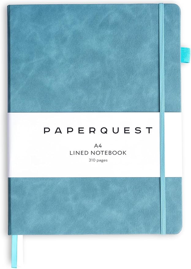 A4 Hardback Notebook, Vegan Leather Journal Lined, 310 Pages, 100GSM Thick Paper, Lay flat Notebook for Women, Men, Writing, Office, Work, Study, College Ruled Notebook with Pocket,