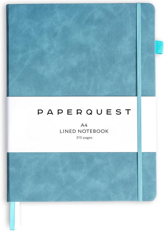 A4 Hardback Notebook, Vegan Leather Journal Lined, 310 Pages, 100GSM Thick Paper, Lay flat Notebook for Women, Men, Writing, Office, Work, Study, College Ruled Notebook with Pocket,