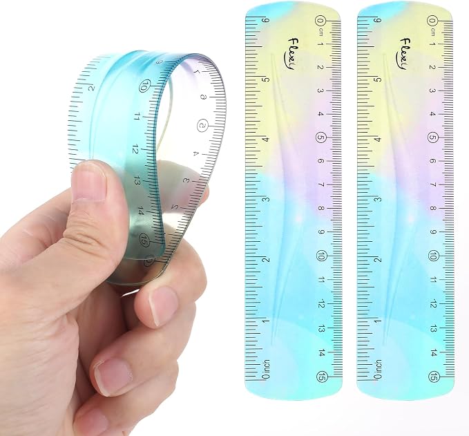 Mabor 2 Pieces Flexible Ruler, Color Plastic Ruler 6 inch | Shatterproof Straight Edge Plastic Soft Bendable for School Classroom Office Kids & Adults (6inch)