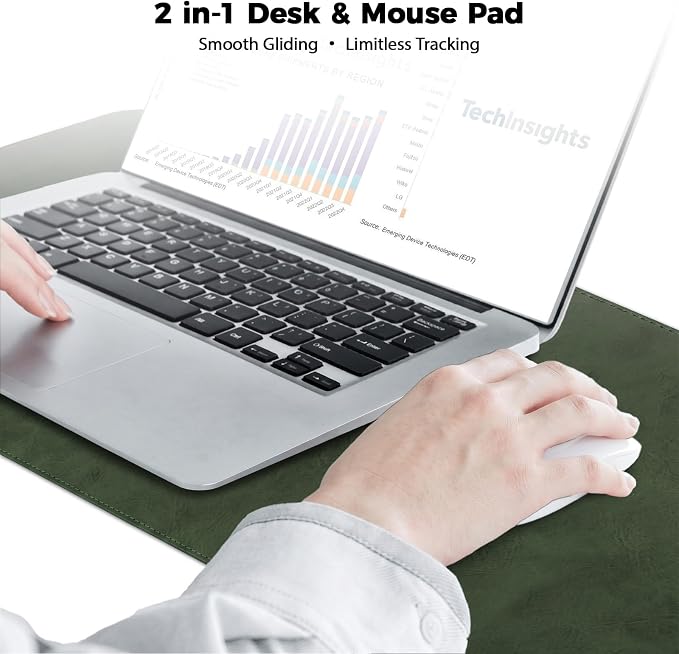 CHEERYGOO Leather Office Desk Pad Protector, Non-Slip PU Leather Desk Blotter, Waterproof Laptop Writing Mouse Pad for Office and Home,23.6"x 13.8" M Dark Green