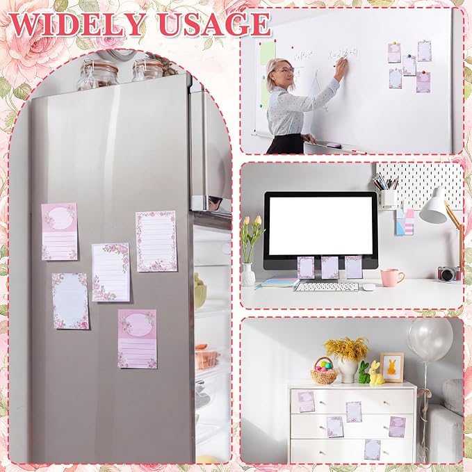 Chiisong 12 Pcs Cute Sticky Notes for Women Gift Floral Sticky Notes Teacher to Do List Notepad Pretty Memo Pad Rose Flower Notepads for Plant Lover Wedding Gift Home Teacher Office Supplies