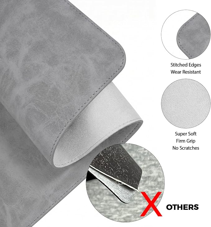 CHEERYGOO Leather Desk Pad Protector, Mouse Pad, Office Desk Mat, Non-Slip PU Leather Desk Blotter, Laptop Desk Pad, Waterproof Desk Writing Pad for Office and Home 36"x17" XL Light Grey