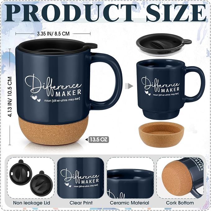 4 Pcs Difference Maker Gift Set Mug Notebook Candle Pen,Navy Blue,Word