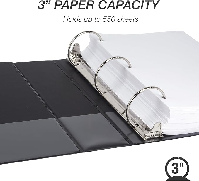 Samsill Economy 3 Inch 3 Ring Binder Bulk Pallet, Round Ring Binder, Customizable Clear View Cover, Black, Pallet of 288 Binders in 24 Cartons