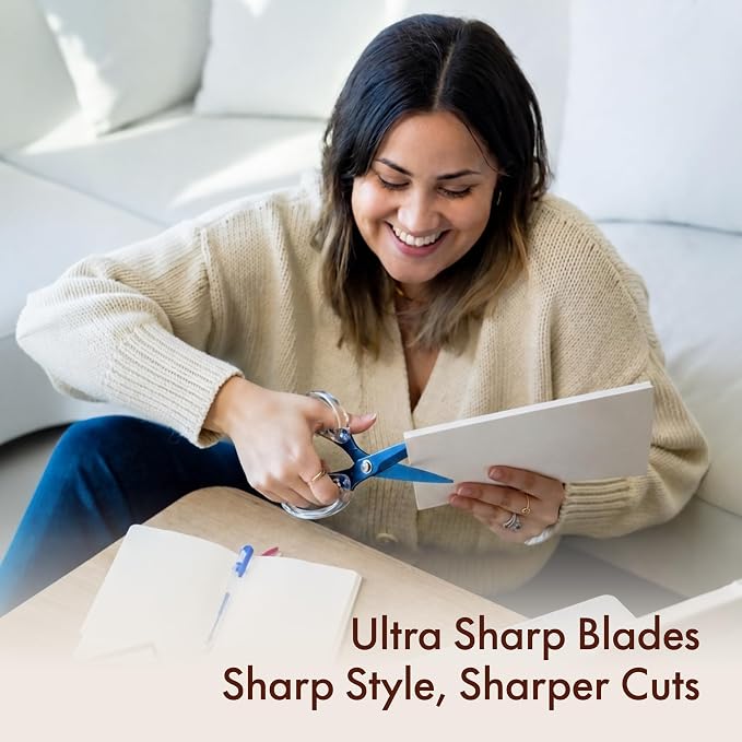 OfficeGoods 9” Stainless Steel Acrylic Scissors for Office and Home - Aesthetic and Sharp All Purpose Scissors, Perfect for Sewing, Arts and Crafts - Sapphire