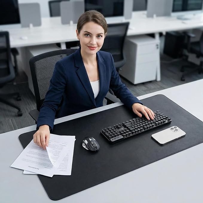 Desk Pad Blotter,PIPRE 9.85x22.85 in PU Leather Mouse Pad,Waterproof Non-Slip Writing Desktop Protector Mat,Office Desk Accessory,Black
