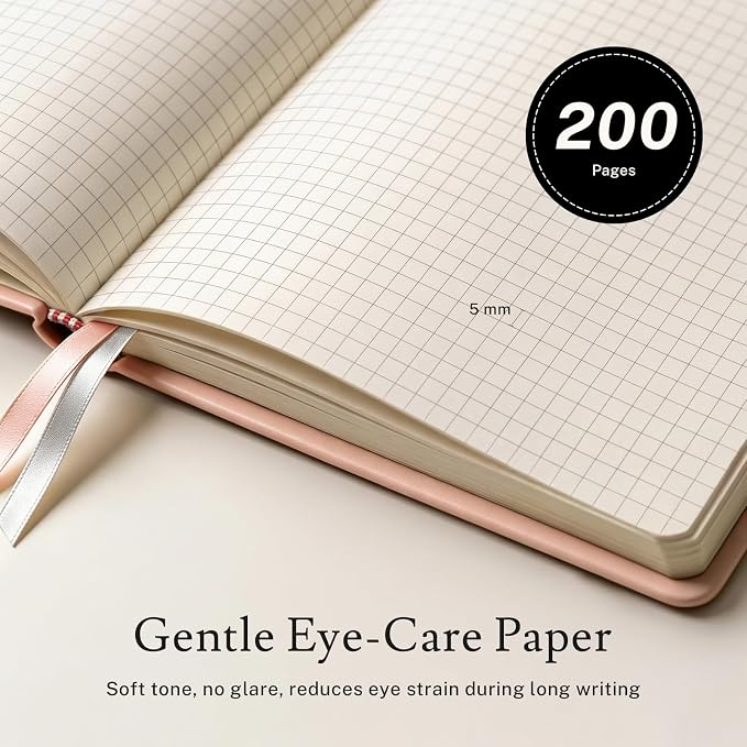 PAGELYST Graph Grid Paper Notebook, 200 Pages,4 Pack Leather Hardcover Notebook, A5 Medium 5.7'' x 8.3'', 100 GSM Thick Paper for Students, Math, Engineering (Pink)