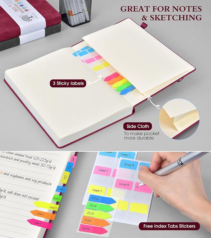 PERCUN B5 Lined Journal Notebook - 365 Page Large Leather Journals for Writing Women Men，Hardcover Notebook with 100Gsm Thick Pages，Daily Diary for Travel, Work，School，College Ruled (7.6" x 10.3")