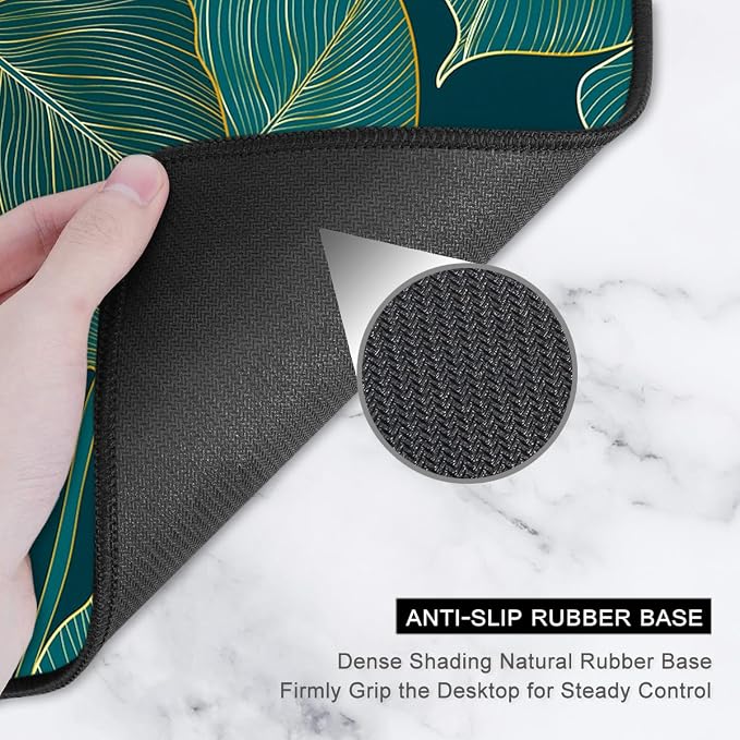 Auhoahsil Desk Mat, Ultra Large Mouse Pad, XXL Gaming Mousepad, Green Tropical Leaves Deskpad, Big Extended Full Size Mouse Pad, Desktop Desk Matt for Keyboard, Laptop & Computer, 35.5 x 15.7 in