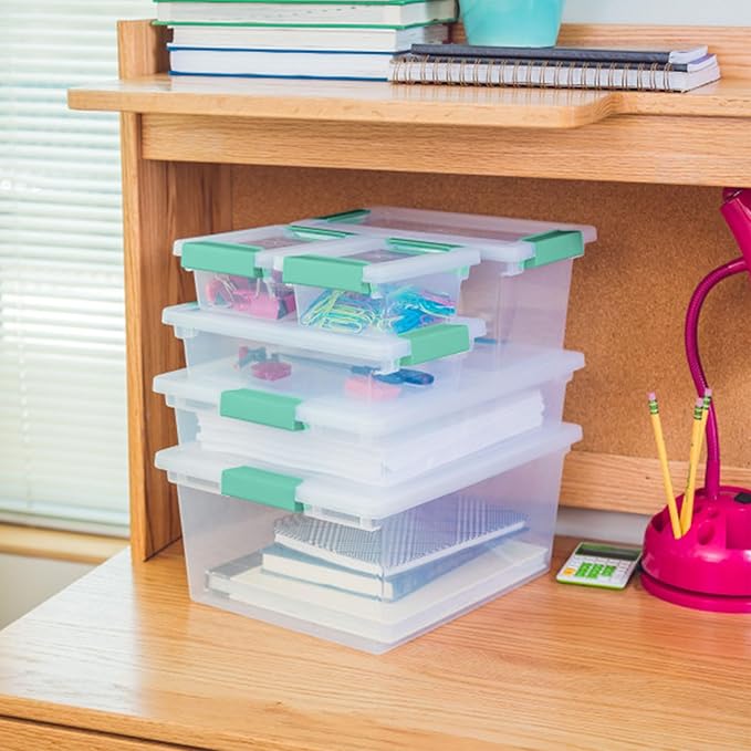 Sterilite 18-Pack Clip Box, Stackable Clear Plastic Bins with Latching Lids, Large - Writing, Arts or Crafts Supplies Storage Containers for Home, Office, Classroom and Workshop Organization