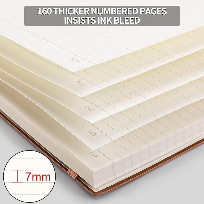 AHGXG Lined Journal Notebook, 320 Numbered Pages, B5 (7.6'' X 10'') | College Ruled Leather Journal for Women, 100gsm Thick College Ruled Paper, Softcover Journal for Writing Work School (Pink)