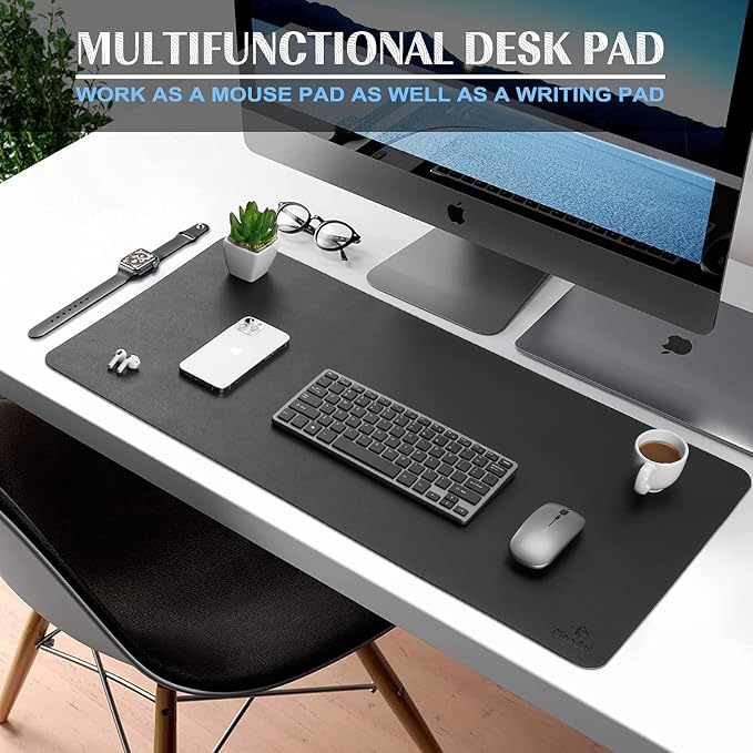 K KNODEL Large Office Desk Mat, Leather Mouse Pad (31.5"x15.7", Black) | Desk Pad, Keyboard Pad, Computer and Laptop Mat, Desktop Protector and Cover, Writing Pad and Blotter for Home Office