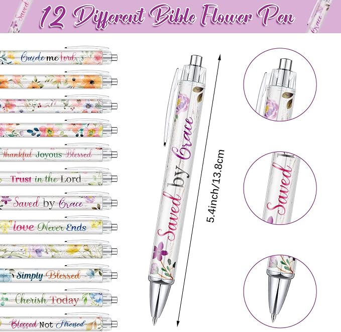 Colarr 12 Sets Christian Bulk Gifts for Women Bible Verse Pens Notebooks Religious VBS Scripture Ballpoint Pens Bookmarks Journal for Easter Sunday School Church Inspirational Supply(Floral)