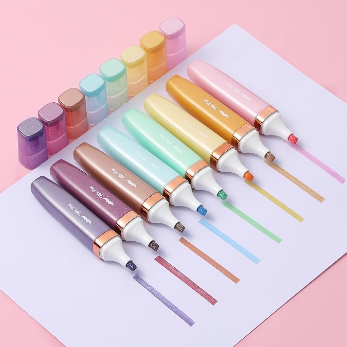 Mr. Pen- Glitter Highlighters, 8 Pack, Pastel & Metallic Colors | Chisel Tip Glitter Highlighter Markers for Journaling, Notes, Planners & Creative Highlighting