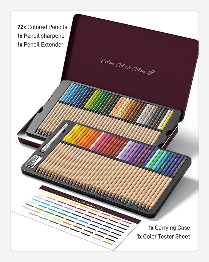 JusArt 72 Oil-Based Colored Pencils – Soft Core, Durable, Vibrant | Ultra-Smooth Oil Pastel Pencils for Adult Coloring, Portrait, Sketching, Landscape. Professional Drawing Pencils for Artists